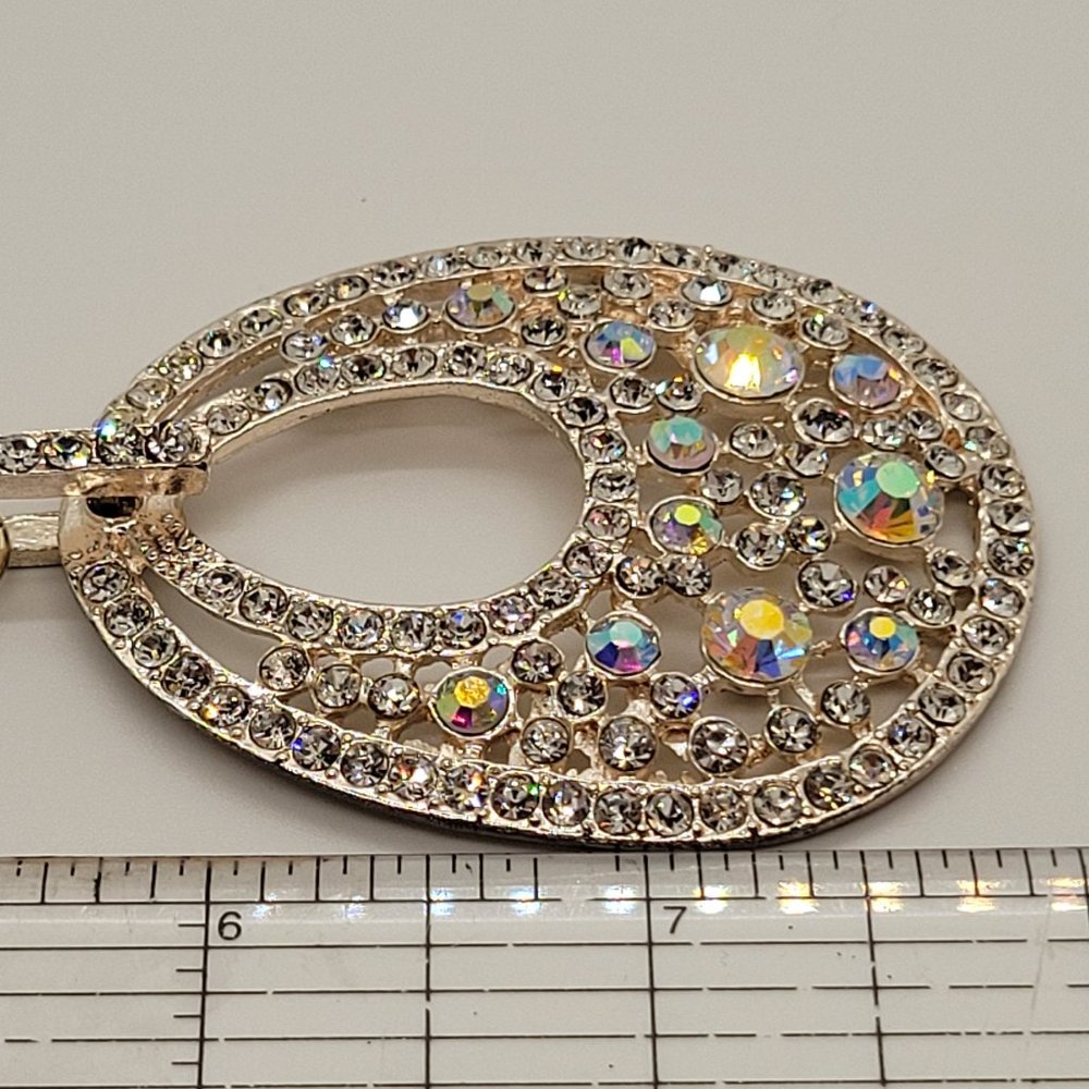 Scarf or Necklace Jewelry, with Iridescent Crystals and Silver Coloring, Lt Wt.